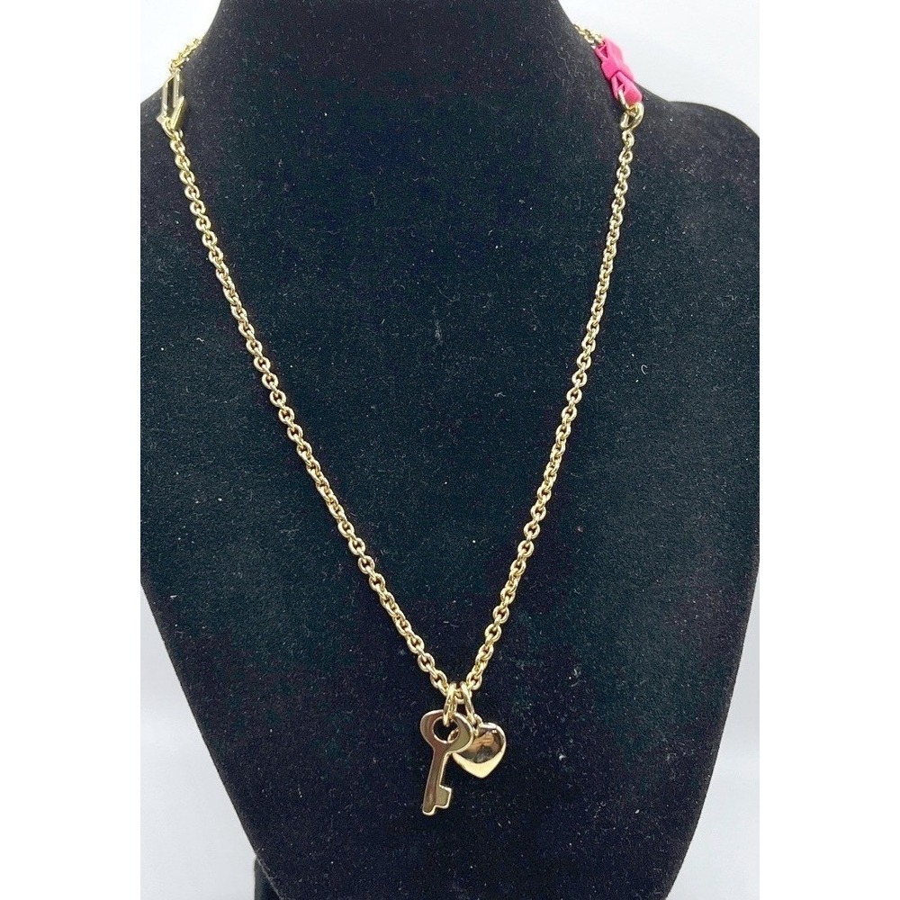 Gold‎ Tone Key & Heart Charm Necklace Arrow Clasp Valentine Style 17"